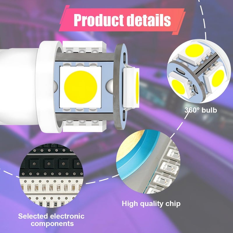 ZIMISI 194 LED Light Bulbs, 5SMD 5050 Chips Tag Lights, 12V 6000K White Wedge Base Bulb, 168 T10 2825 LED Replacement Bulbs for Car Interior Dome Map Door Courtesy License Plate Lights Lamp (4PCS) - Image 3